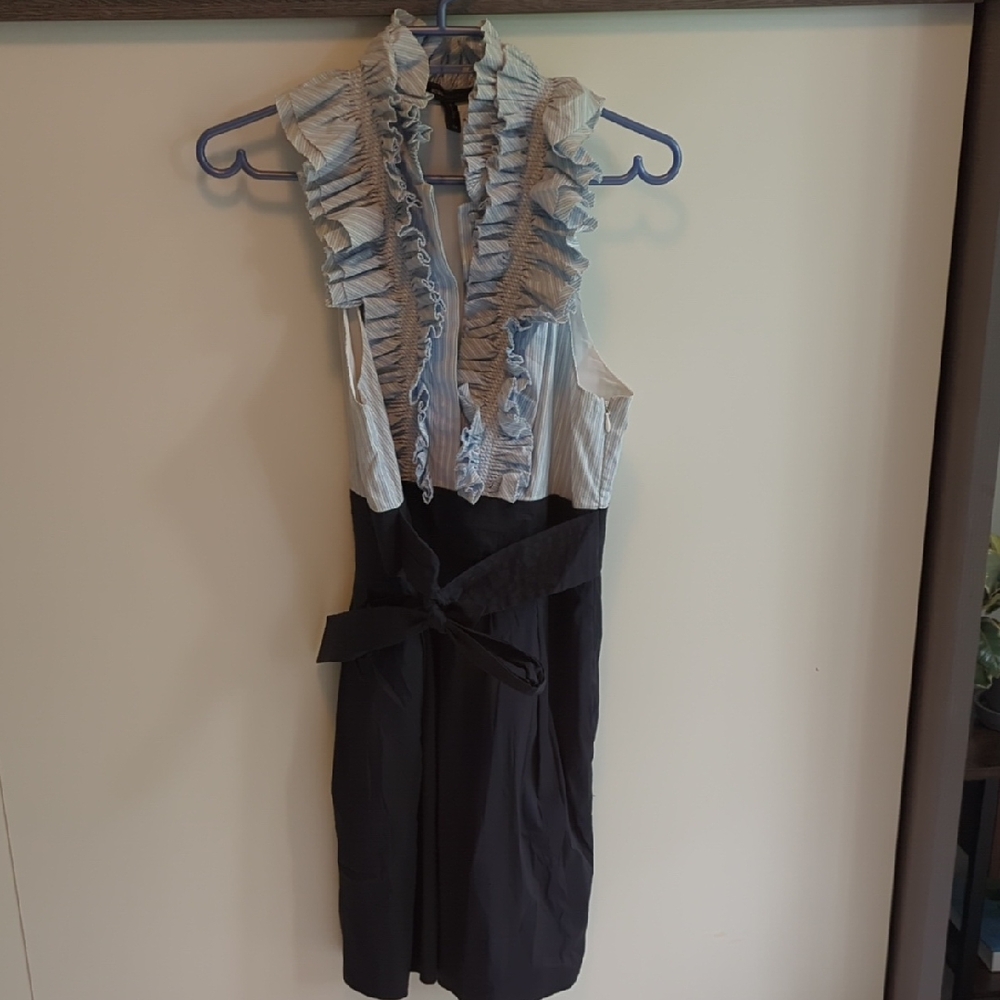 BCBGMaxAzria Blue Striped Ruffle Top